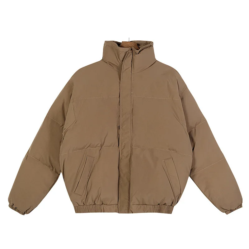 High Street Winter New Thickened Warm Cotton Clothes Solid Color Loose Stand Collar Zip Couples Korean Simple Style Simple Coat