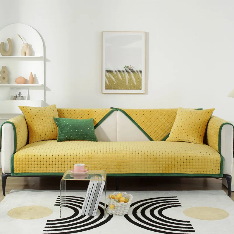 

1PCS Crystal Fleece Quilted Sofa Cover Gypsophila Super Soft Non-slip Couch Cushion L-shaped Corner Sofa Towel for Living Room