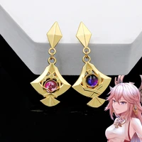 anime genshin impact yae miko vision earrings ear studs for women cospaly props metal pendant jewelry accessories game fans gift