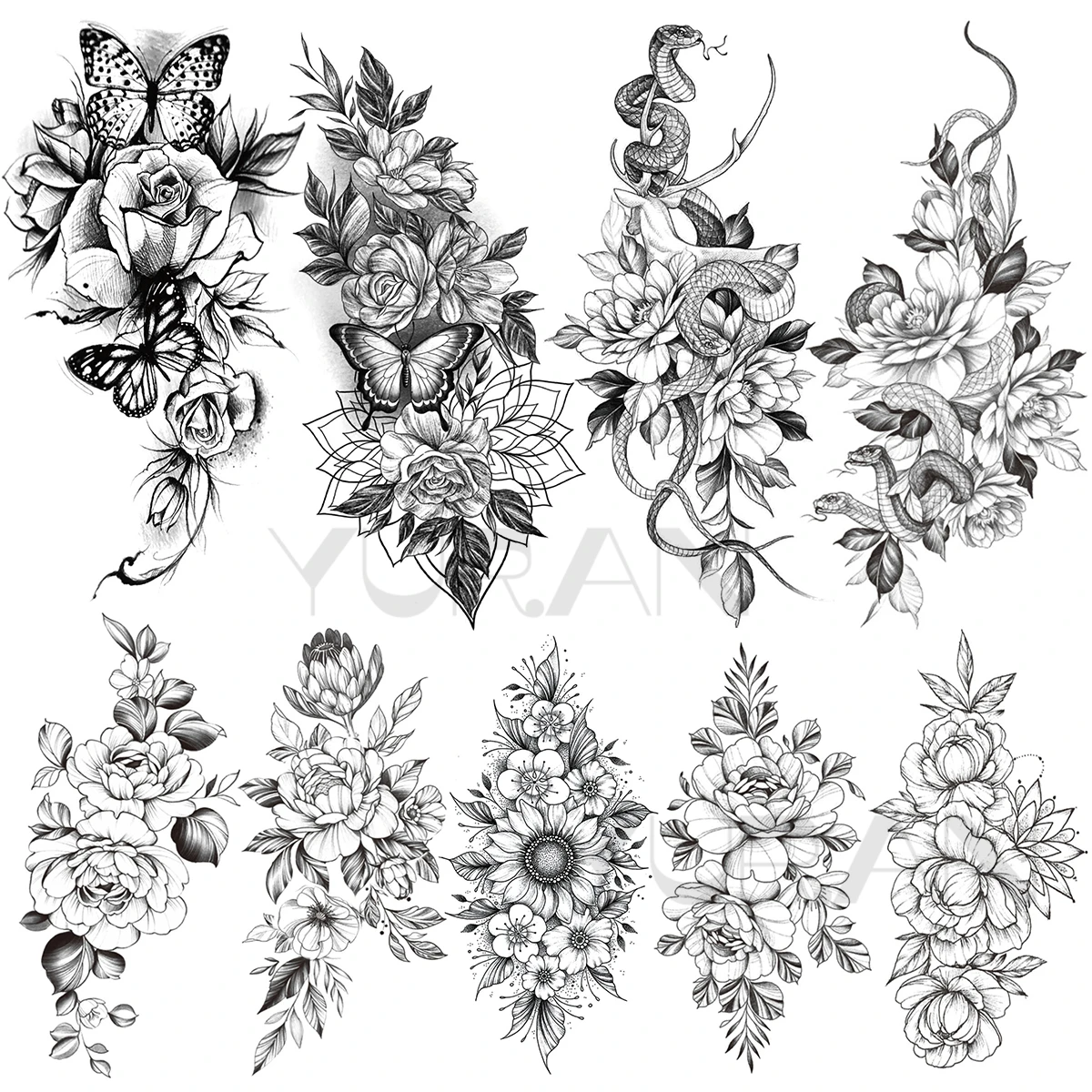 

Black Flower Temporary Tattoos For Women Girls Realistic Butterfly Snake Sun Flora Fake Tattoo Sticker Sexy Arm Waist Tatoos DIY