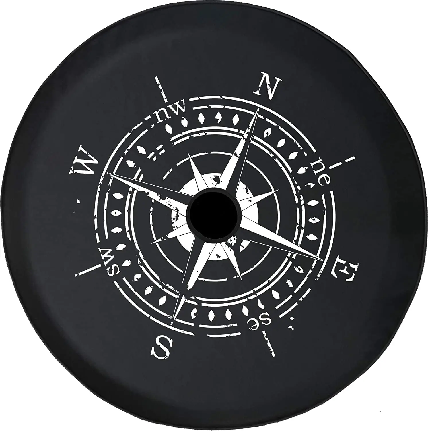 

Pike Outdoors JL Series Spare Tire Cover with Backup Camera Hole Distressed Nautical Compass Travel Black 32 in