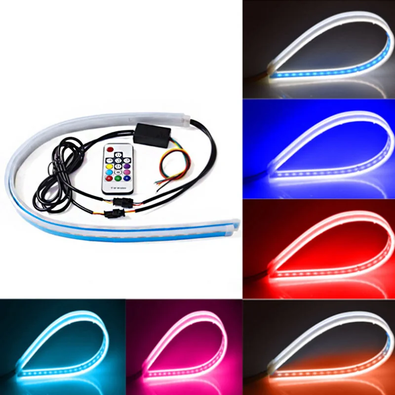 

Flexible Waterproof DRL Neon Light Bulb Led Strip Sequential Turn Signal Tube Light Surface Headlight 2pcs (RGB)
