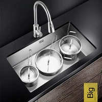 large size kitchen sink  handmade brushed 304 stainless steel 3mm thickness single bowl bar counter kitchen sink