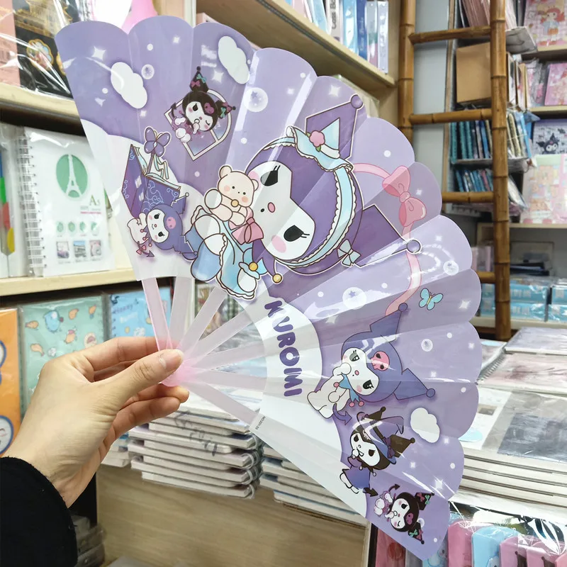 NEW 50pcs Sanrio Kuromi My Melody Cinnamoroll Seven Fold Fan Anime Cartoon Pom Pom Purin Portable Summer Folding Fan Kids Gifts