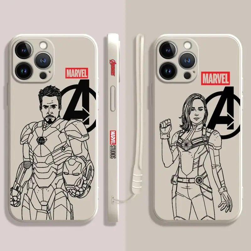 

Iron Man Captain Marvel Square Liquid Phone Case For Apple iPhone 14 13 12 11 Pro Max 13 12 Mini XS XR X 7 8 6 6S 5 5S Plus