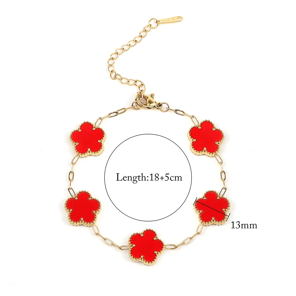 Luxury Five Flowers Charm Bracelet Double Side Shell Bracelets Gold Plated Stainless Steel Fashion Jewelry for Women Party Gift