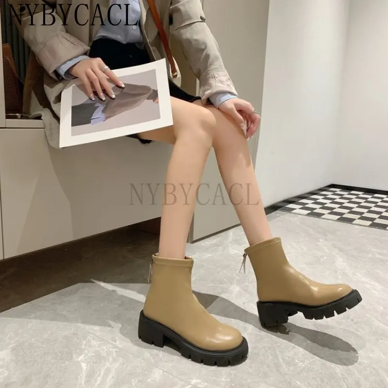 Asumer 2023 New Zipper Ankle Boots Cow Leather Square Heels Autumn Winter Women Boots Ladies Shoes Solid Color Fashion Botas