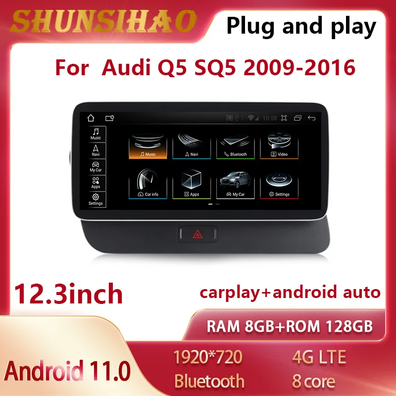 

Автомобильная магнитола ShunSihao для 12,3 дюймового Q5 SQ5 2009-2016, магнитола с GPS Навигатором, мультимедиа, Blu-ray экран, 128 ГБ, Android 11