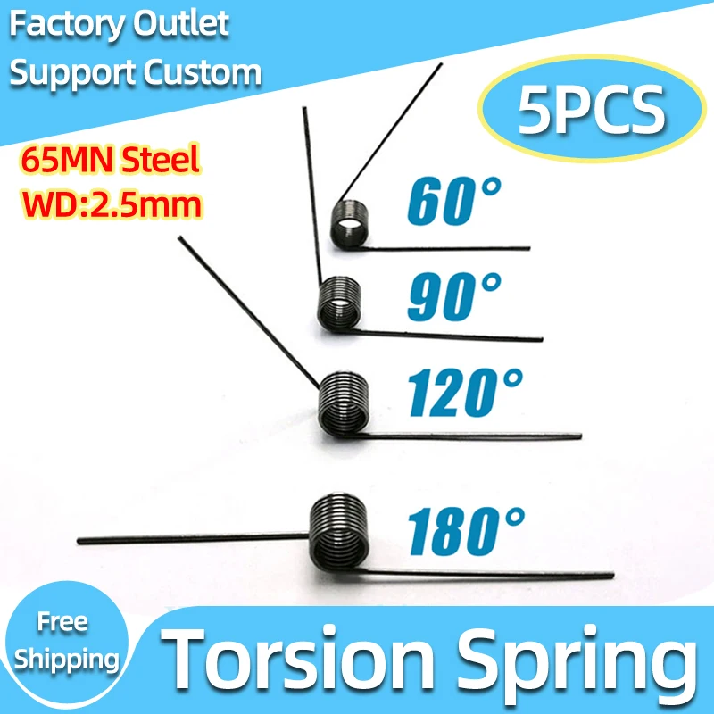 

Creamily 5PCS 65Mn Steel Small V-shaped Torsion Spring Torsion Spring Clamp 60 90 120 180 Degrees Wire Diameter 2.5mm