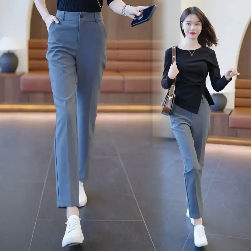 Women's 2023 Spring Autumn Korean Style Solid Silm Trousers Fashion Casual Female High Waist Striaght Suit Pants Clothing X104