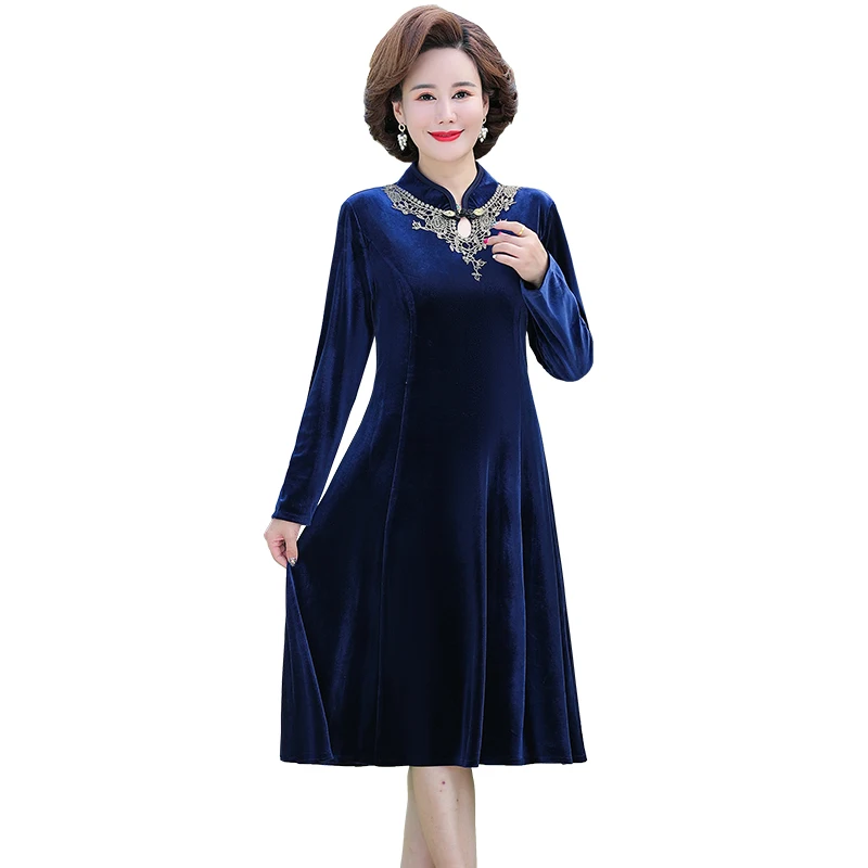

Женское бархатное платье-Ципао среднего возраста, с длинным рукавом