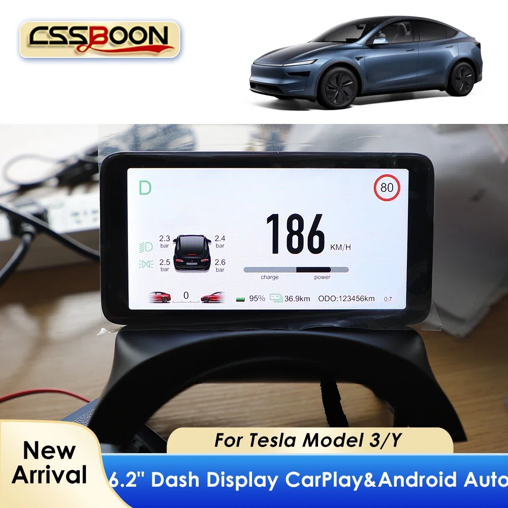 

6,2-дюймовый беспроводной дисплей Carplay для Tesla Model 3 Y 2016-2024, IPS-экран, система Linux, монитор для автомобиля на базе AMD Ryzen