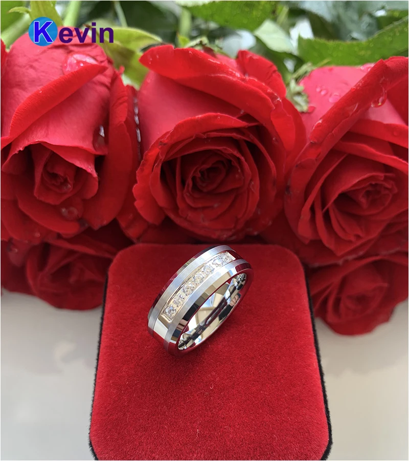 Мужское и женское кольцо из вольфрамовой стали в комбинированном стиле