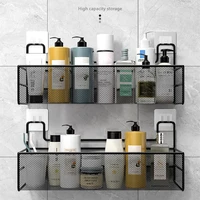 black wall mounted bathroom shelf shower shampoo rack toilet accessories kitchen free punch condiment storage basket dropship