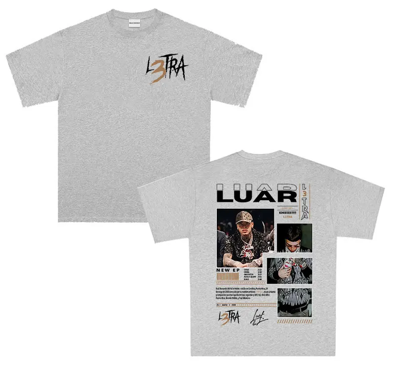 Рэпер Luar La L L3tra Tour 2025 Альбом Футболки Мужская хип-хоп готическая футболка 100%
