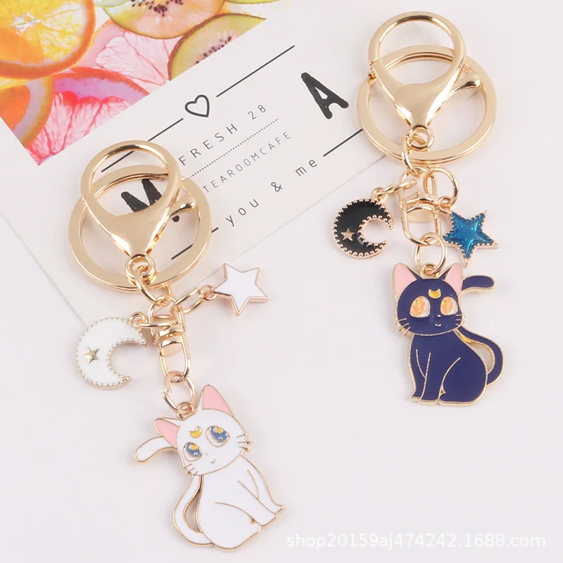 

Cute Cat Alloy Piston Turbo Key and Moon Cat Metal Car Logo Key Chain Pendant Key Chain Ring Car Pendant Accessories Key Ring