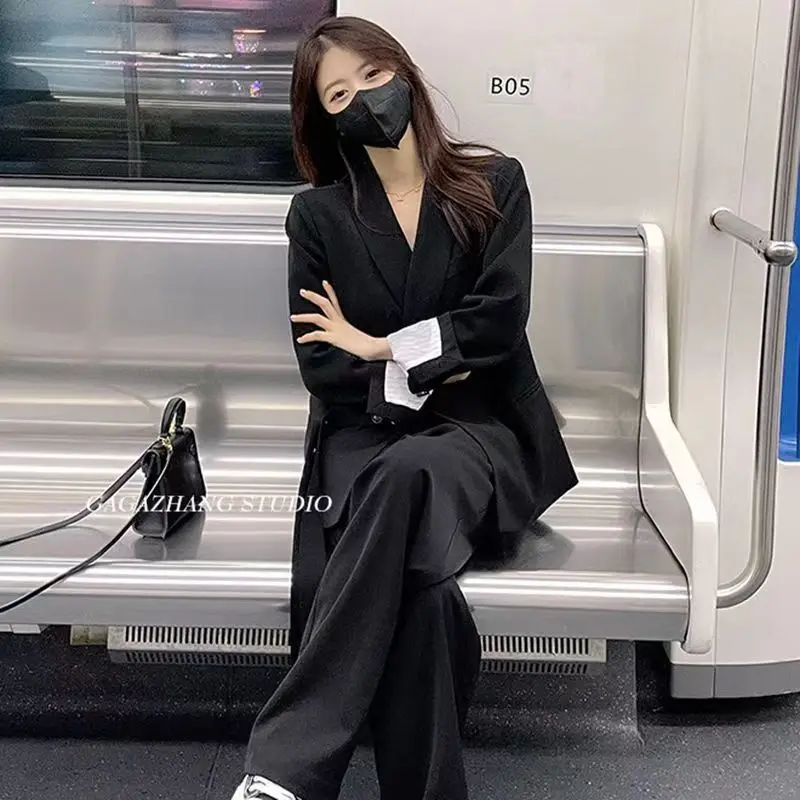 Solid Color Women's Pant Suit with Drawstring Casual and Spliced Design Spring 2023 New Fashion Advanced Feel