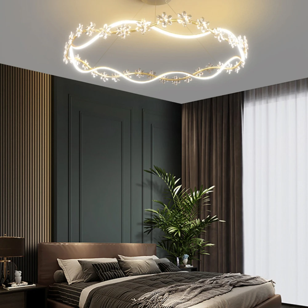 

Crystal Flower Bedroom Study Chandelier Modern Minimalist and Magnificent Light Luxury Living Room 2021 New Creative Personaht