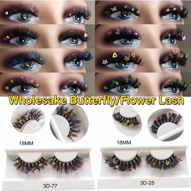 

Wholesale Faux Mink 3D Lashes With Flowers/butterfly/star On Them Full Strip natural Cosmetics Makeup Charming False Eyelash