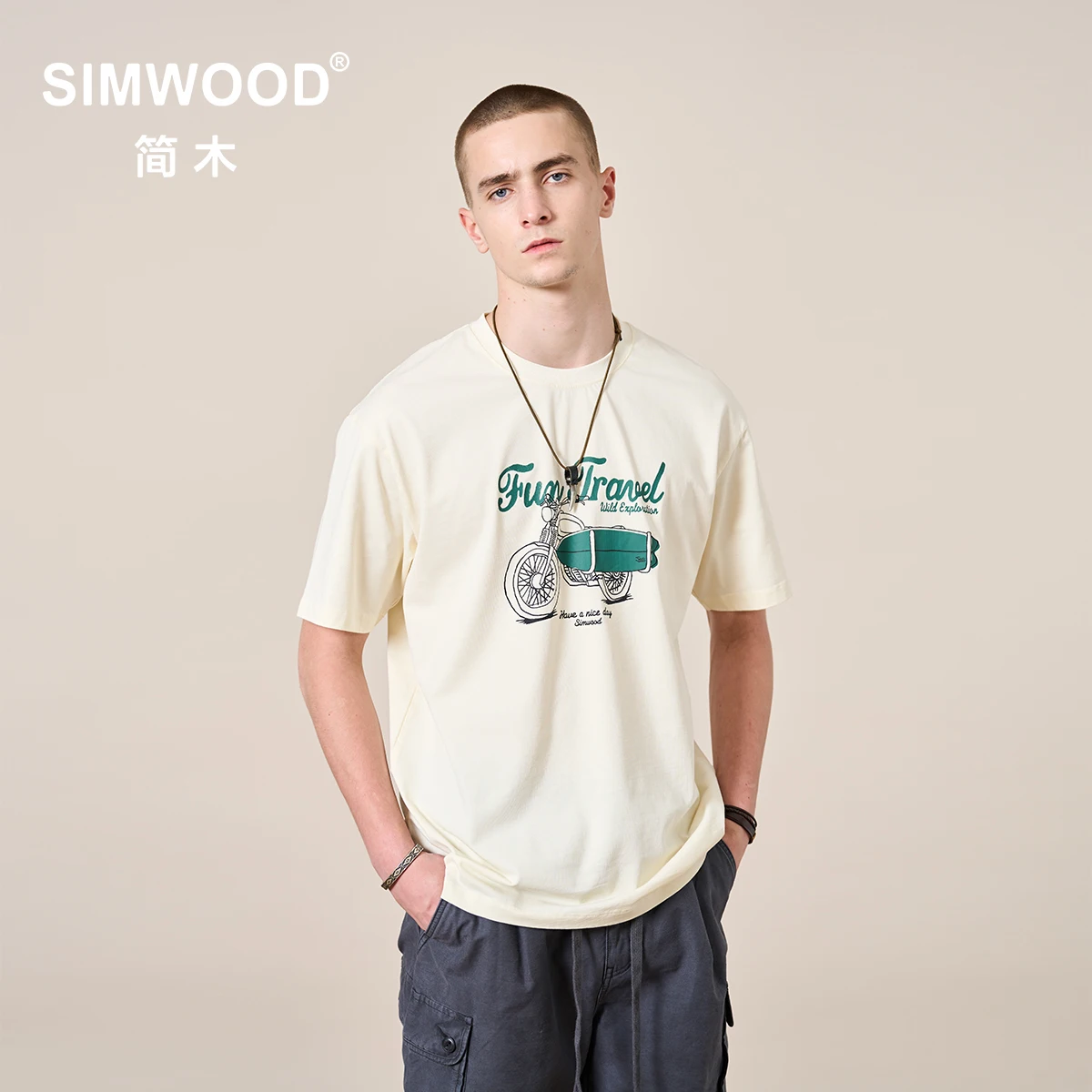 

SIMWOOD 2022 летние новые мужские футболки из 100% хлопка, дышащие топы с принтом "мотоцикл", футболки размера плюс, брендовая одежда