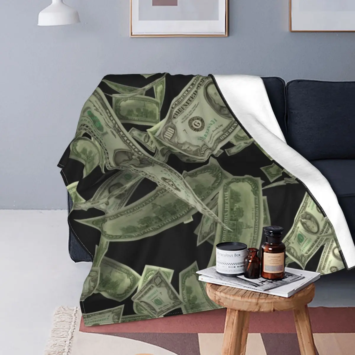 

Dollar Flying Money Fleece Flannel Blanket American Currency Cheap Cute Super Soft Blanket for Living Room Sofa Couch King Size