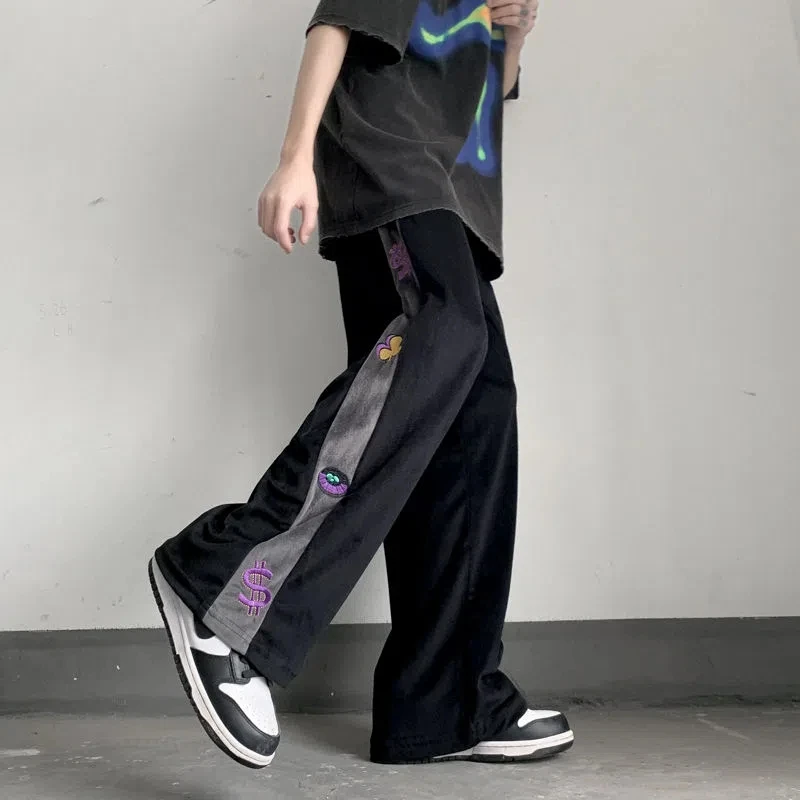American Retro Hip-Hop Printed Label Casual Pants Men'S Summer Korean Version Harajuku Style High Street Wide Leg Sports Pants