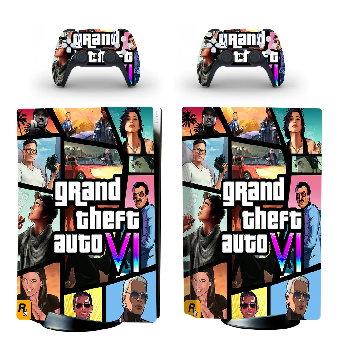 Grand Theft Auto GTA 6 GTA6 PS5 Диск Наклейка Крышка для консоли и 2 контроллера Кожа Винил