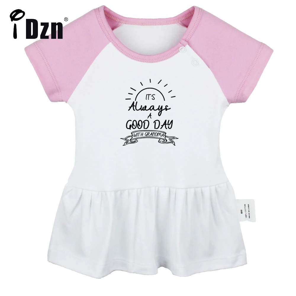 

iDzn Summer It's Always A Good Day With Grandma Baby Girls Cute Short Sleeve Dress Infant Pleated Dress Soft Cotton Dresses