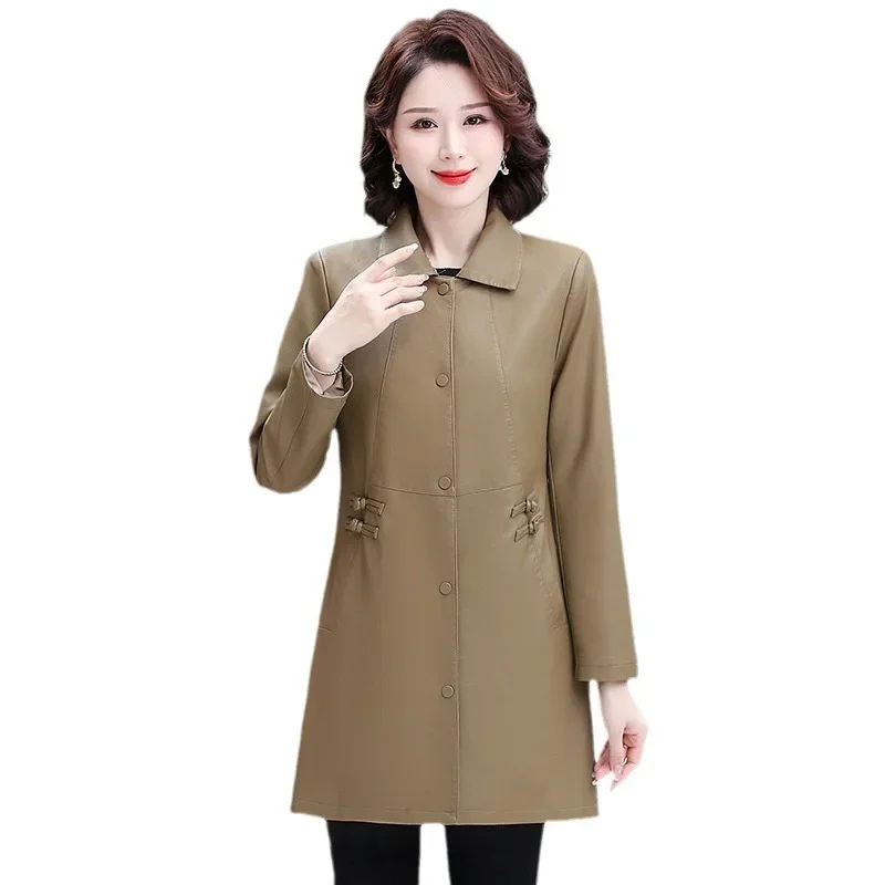 Новая весенне-осенняя кожаная куртка средней длины элегантный утягивающий стиль