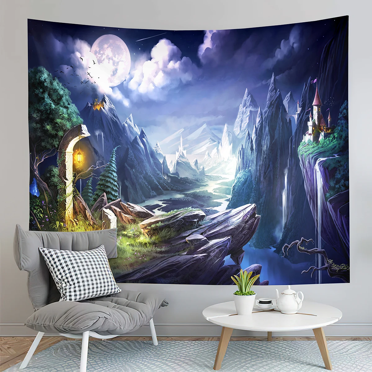 

Fairy Tale World Tapestry Magic Castle Tapestry Mountain River Tapestry Home Living Room Bedroom Wall Modern Art Tapestries