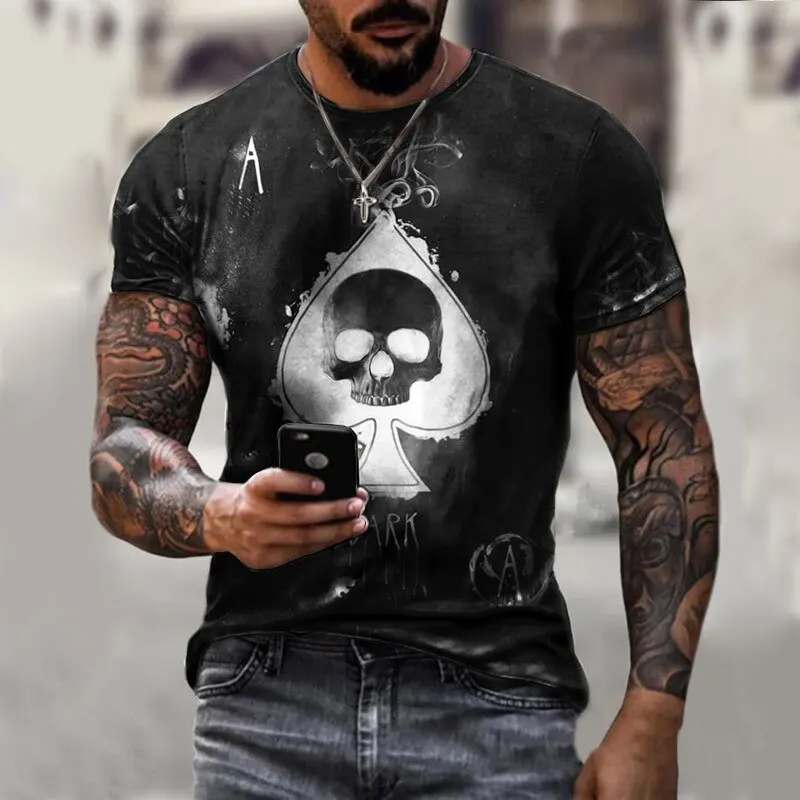 

Trendyol Men Vintage Skull Poker Print Short Sleeve T Shirts Summer New Mens Oversized O Collared T Shirt Homme Stranger Things