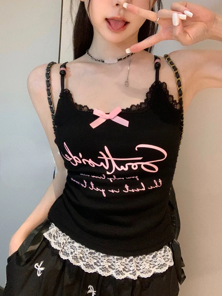 Женский Кружевной укороченный топ повседневный облегающий черный с принтом в