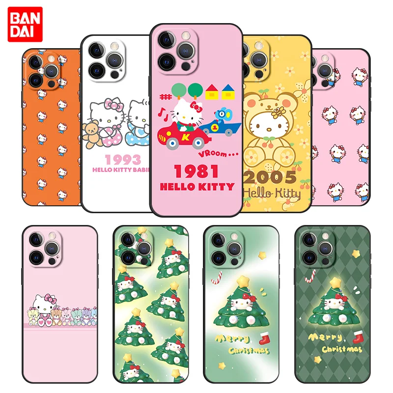 

Hello Kitty Retro Cell Phone Case for iPhone 12 13 Mini Pro Max Se 2020 12Pro 13Pro Black Silicone Couple Trend Cover Matte