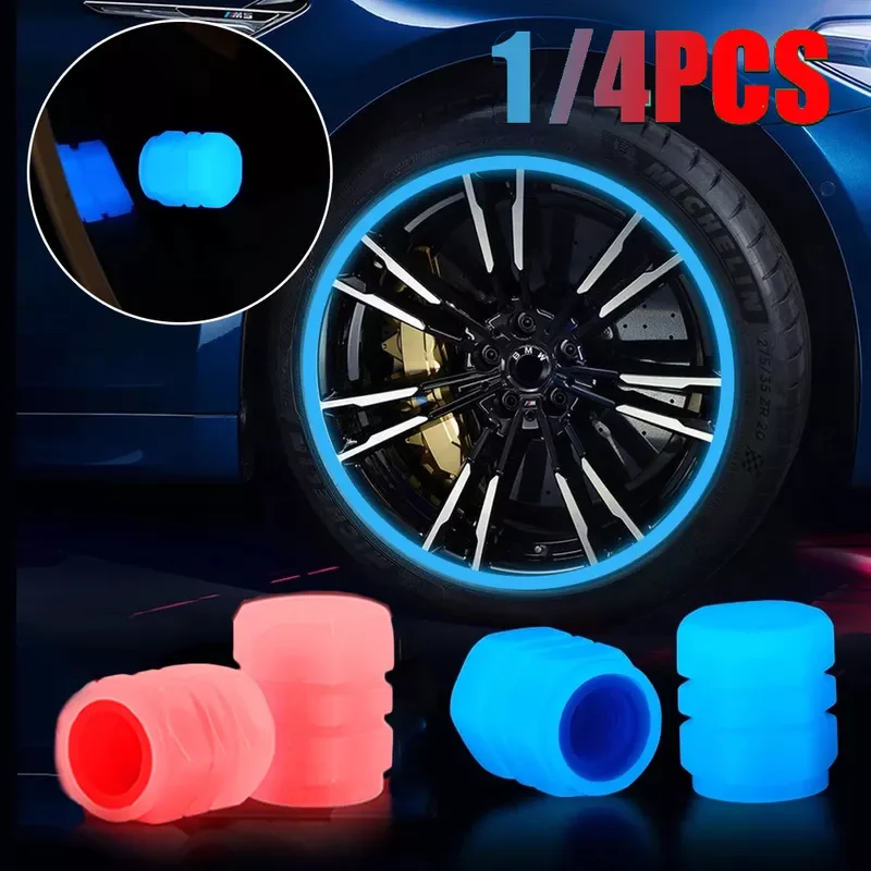 

Blue Red Night Glowing Valve Cap Car Motorcycle Bike Wheel Hub Luminous Caps Decor Dustproof Nozzles Cover Tyre Accessories