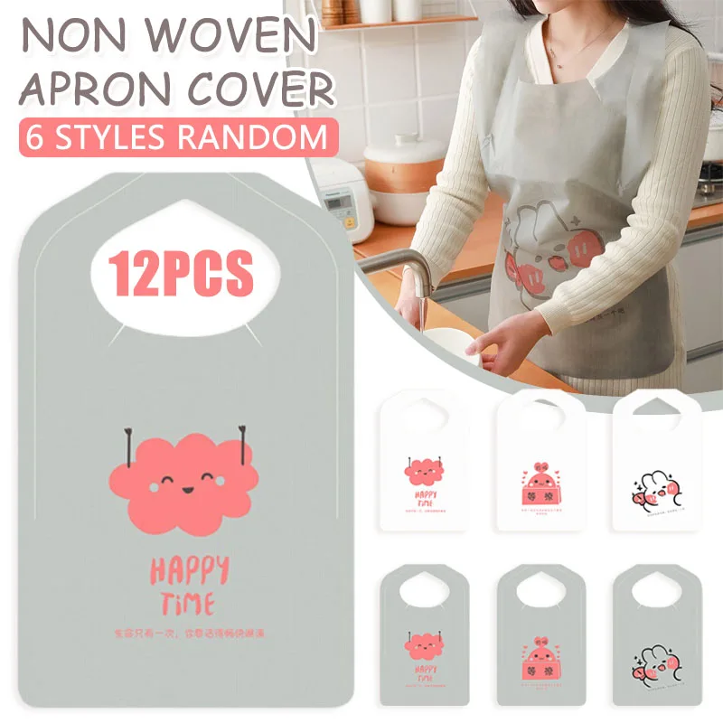 

12Pcs Disposable Non-woven Fabric Apron Household Waterproof and Oil-proof Bib Soft Apron Hygienic Keep Clothing Clean PR Sale
