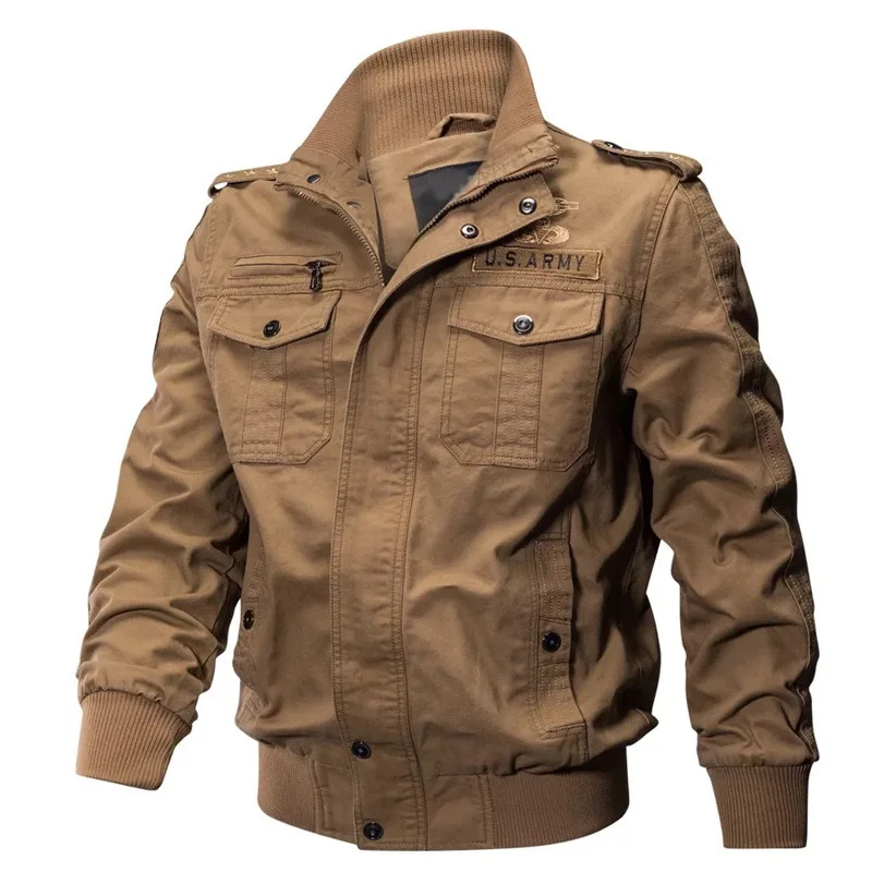 

Military Jacket Male Pilot Large Size Plus Velvet Winter Youth Men Coat Plus Size Multi-Pocket Bomber Wear Air Force Flight Coat