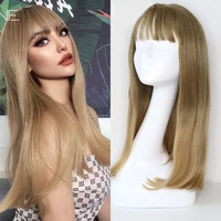 sivir synthetic wigs for women middle length straight hair with bangs heat resistant fiber cosplaydaily simulated big scalp
