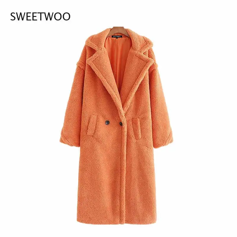 Women Fashion Thick Winter Warm Faux Fur Teddy Coat Women Vintage Long Sleeve Pockets Female Outerwear Chic Overcoat Contracted