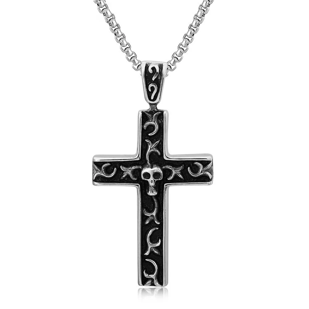 

Hip Hop Jewelry Punk Style Skeleton Skull Cross Pendant Simple Stainless Steel Chain Necklace Men Free Shipping Items Women 2023