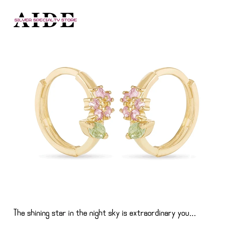 

AIDE 925 Sterling Silver Delicate Diamond Floral Huggie Earrings For Women Piercing Hoop Earring Fine Jewelry Gift Pendientes