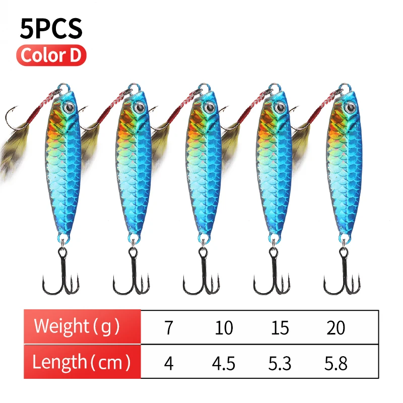 5PCS Fishing Lure Jiging Fish Scale Pattern Artificial Baits 7-20g Slow Sinking Motion Metal Hard Lures Triple Sharp Hook Tackle enlarge