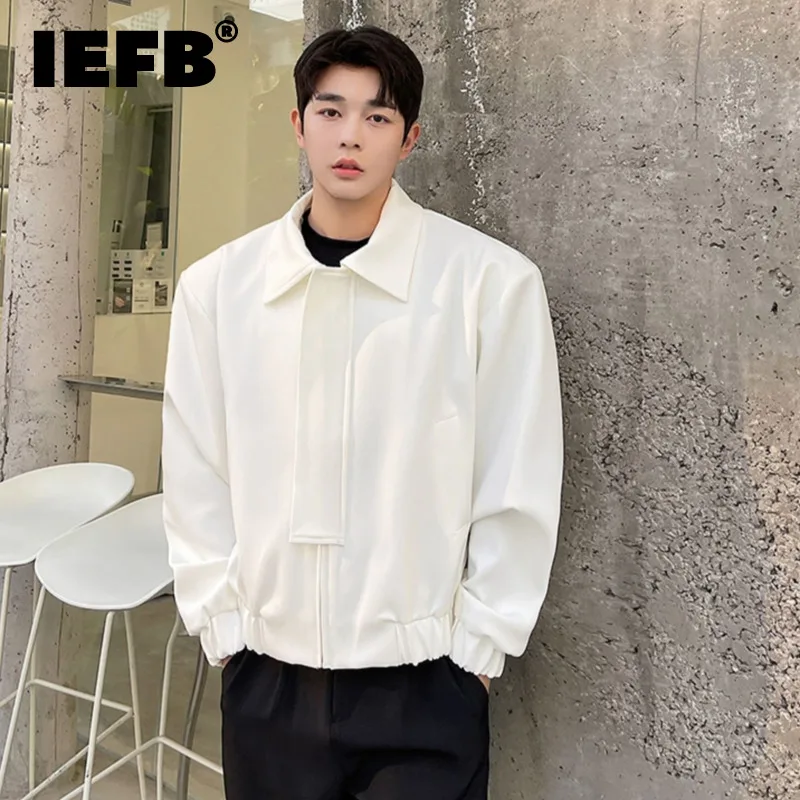 

IEFB Solid Color Casual Jacket Men Zipper Large Pockets Decorated Autumn New Simple Korean Style Fashiona Loose Lapel Top 9A1740