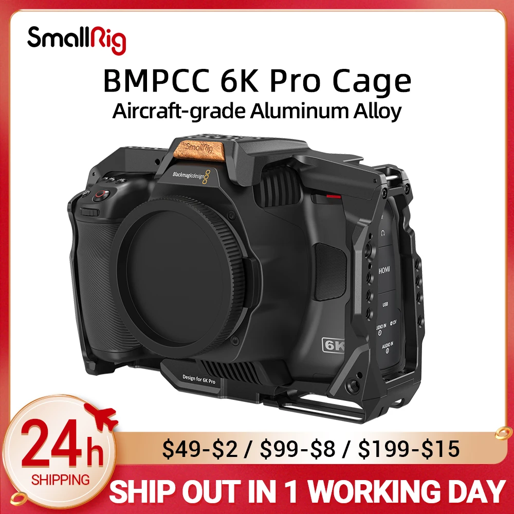 

SmallRig Full DSLR Camera Cage for BMPCC 6K Pro Blackmagic Pocket Cinema Camera 6K Pro Built-in NATO Rail & Cold Shoe Mount 3270