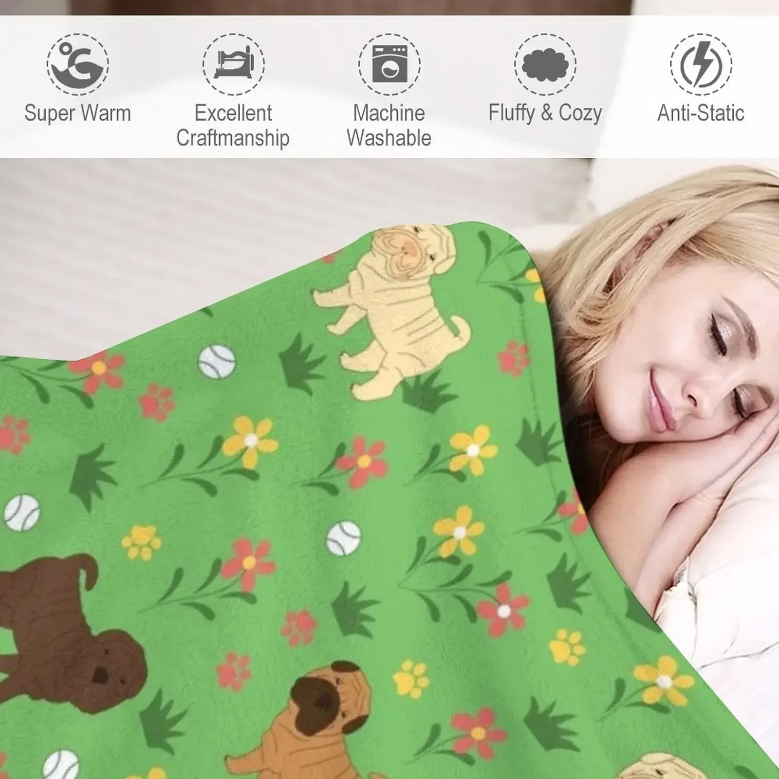 Одеяло Shar Pei и Flowers мягкий плюшевый плед для детской кровати модные одеяла