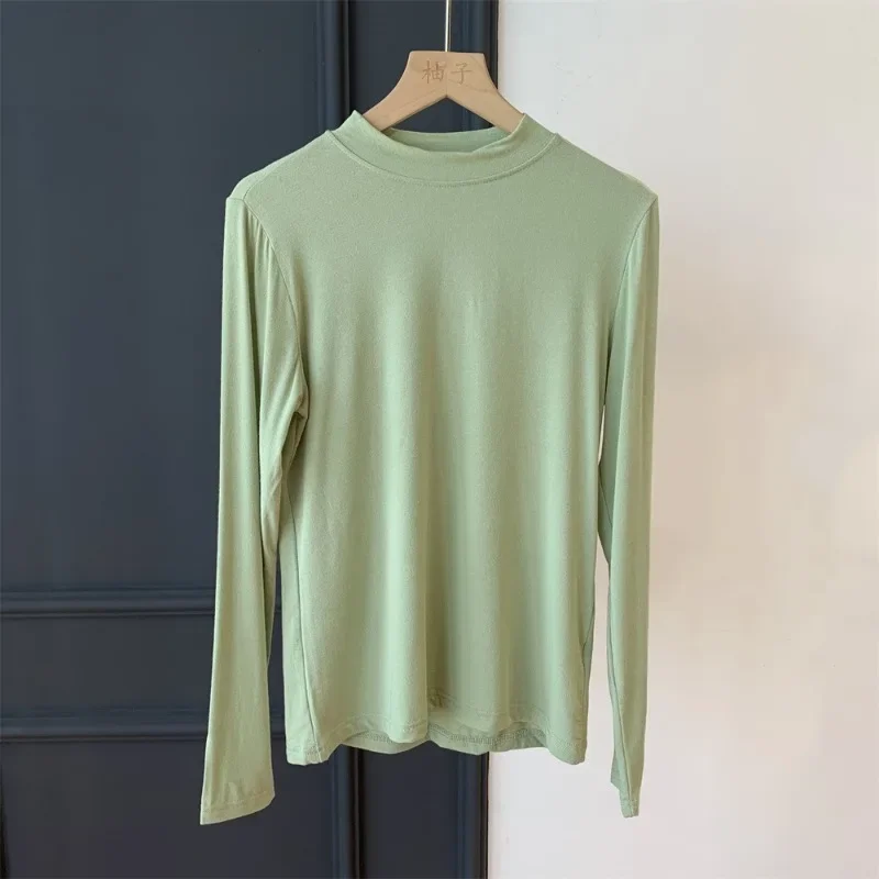 

Новинка 2023, однотонная Базовая футболка из модала, Женская Осенняя футболка с длинным рукавом и круглым вырезом, Универсальная футболка, женская нижняя рубашка