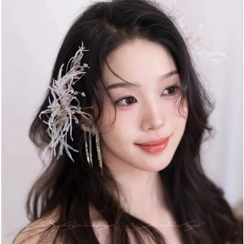 White feather hair band super fairy network red, is the fairy ancient fairy beautiful bride headdress side show children's hair