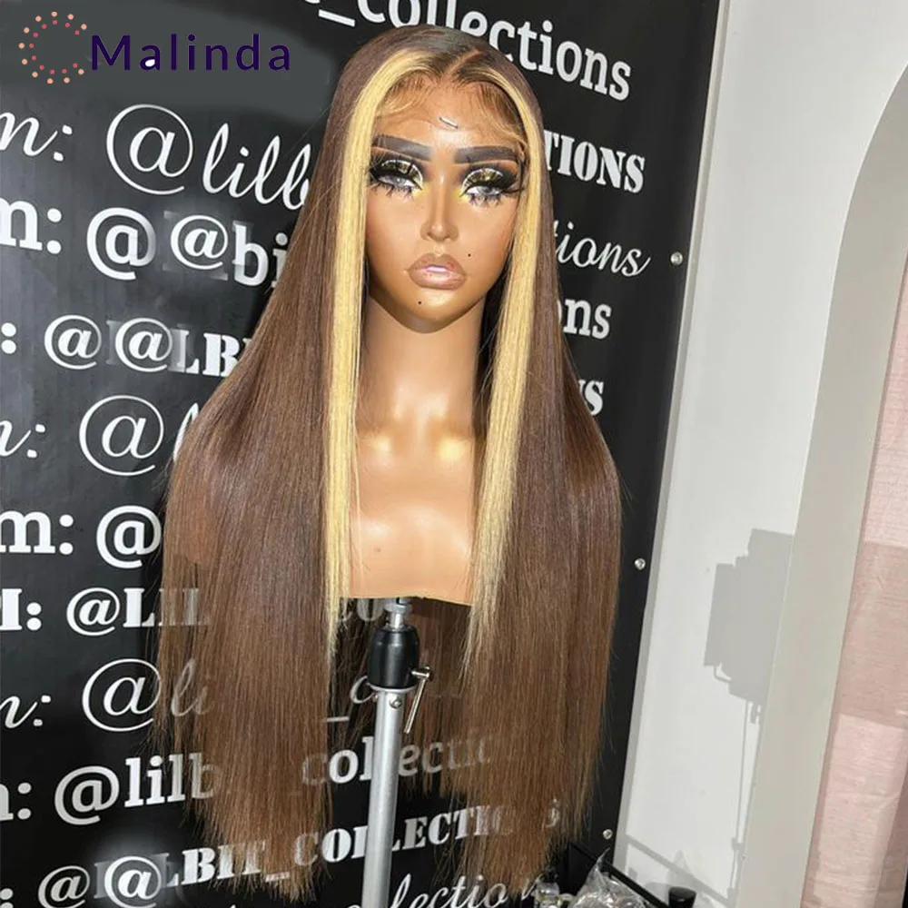 

13X4 Highlight Wig Human Hair Straight Lace Front Wigs Pre Plucked Hair Honey Blonde Ombre Colored Lace Front Wigs for Women
