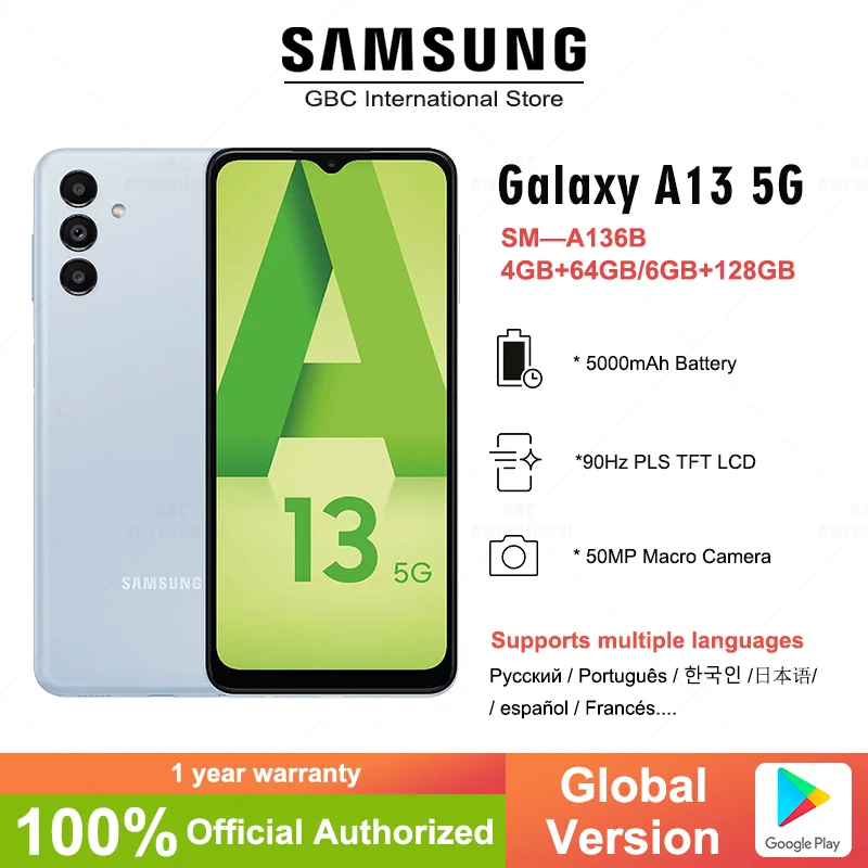 Global Version Samsung Galaxy A13 5G  SM-A136B Smartphone 6GB 128GB 90Hz screen Display 5000mAh  octa-core 50MP the main sensor