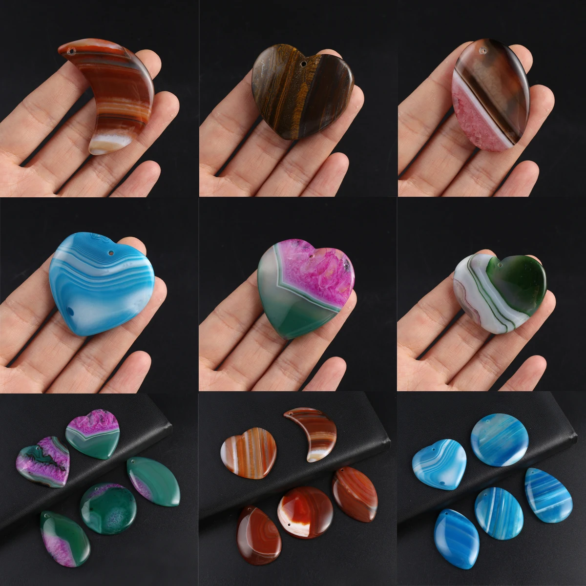 

Striped Agate Pendant Colorful Natural Stone Geometry Charm Pendant Jewelry Making Accessories DIY Necklace Randomly 1 PCS