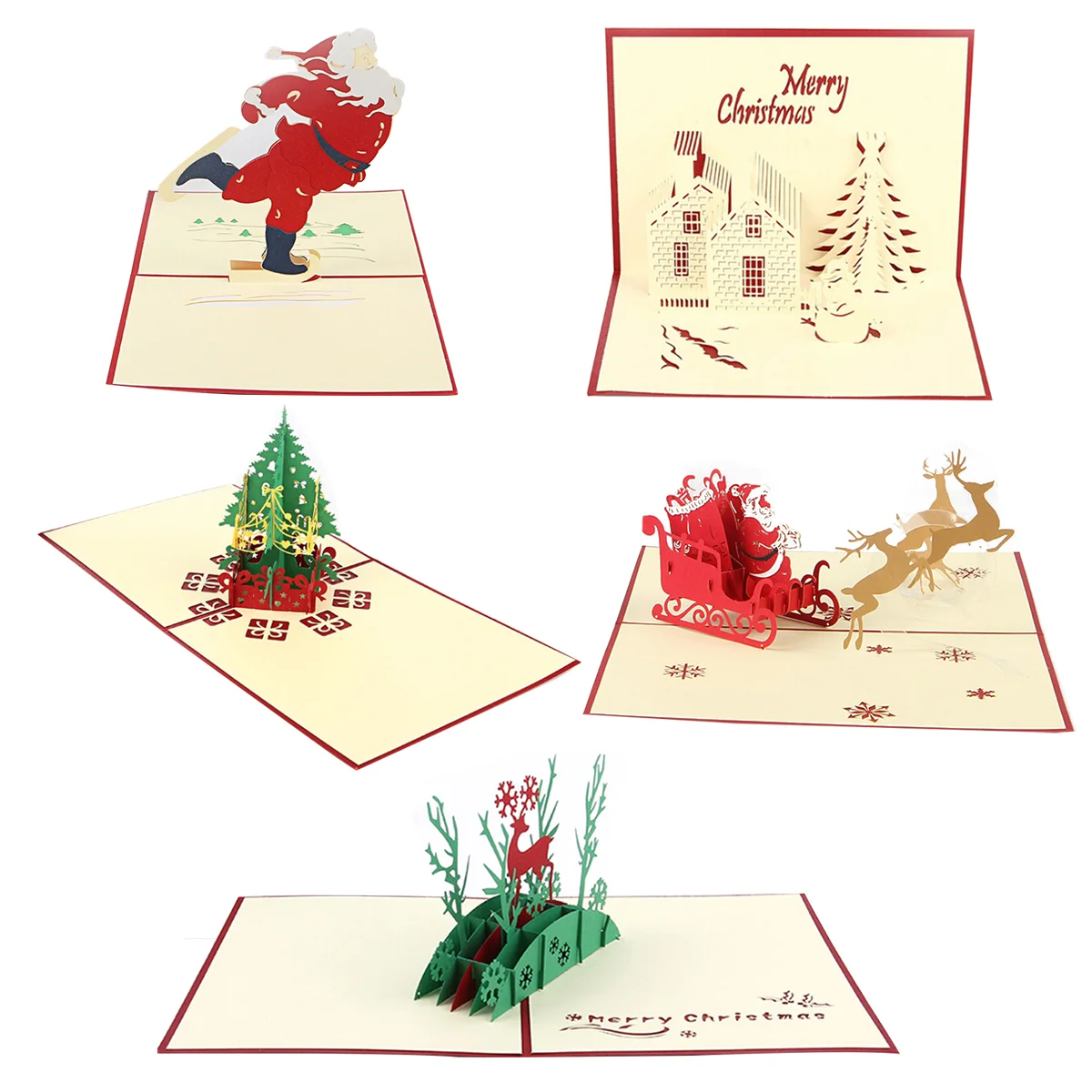 

5Pcs 3D Christmas Greeting Cards- pUp Cards Invitation Message Cards with Envelope for Winter Holiday New Year Wedding